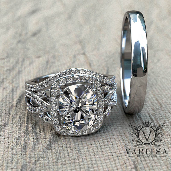 Cushion Cut Diamond Gold Complete Wedding Set - 02US63